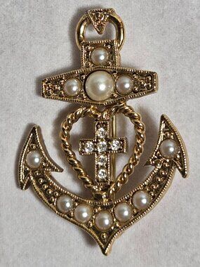 1928 Anchor Pin Brooch with Heart and Cross